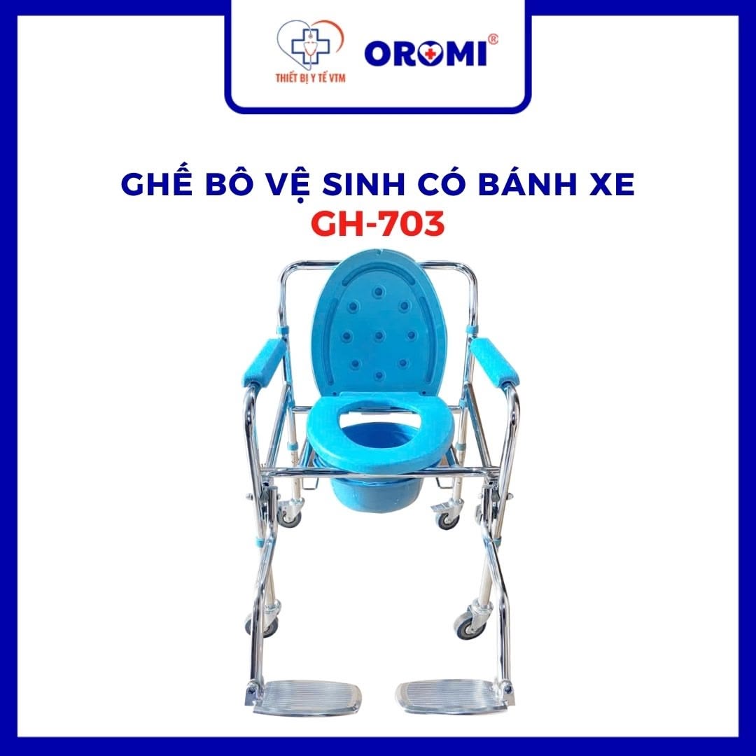 Ghế bô vệ sinh có bánh xe và để chân Oromi GH-703 (Model VH606-4) - GH-703