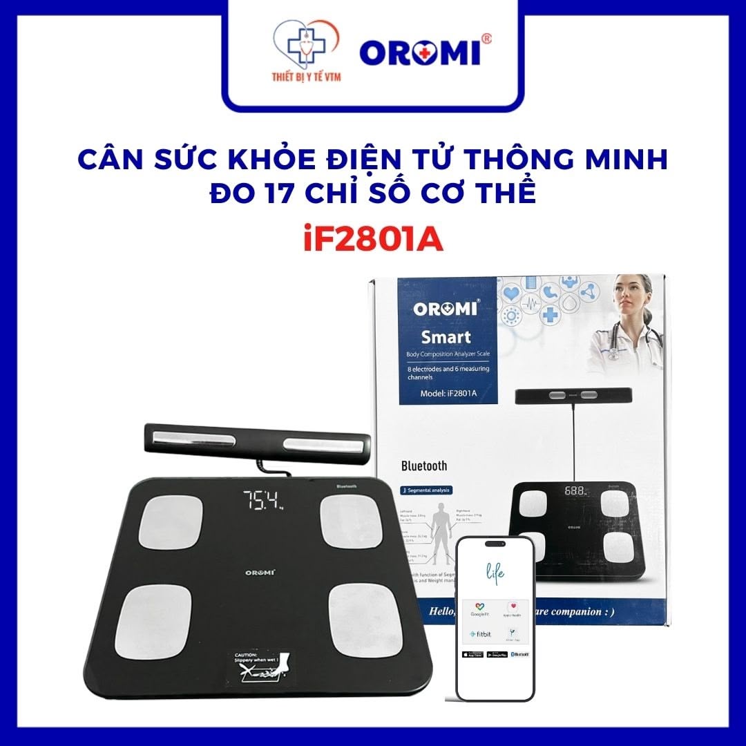 Cân điện tử phân tích 17 chỉ số cơ thể thông minh Oromi iF2801A có kết nối bluetooth - iF2801A